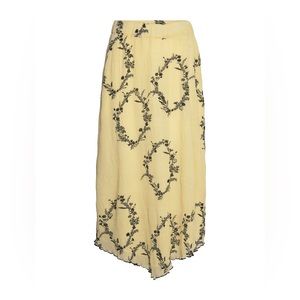 GANNI - Georgette pleated crinkle yellow maxi skirt, size 44